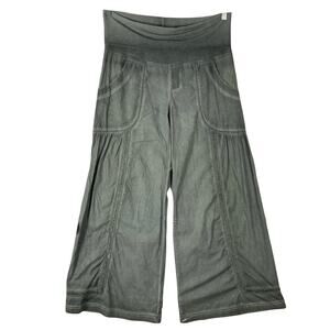 MIND SET BY XCVI Pants M Olive-Green Acid-Wash Wide Flare Crochet Fold-Over